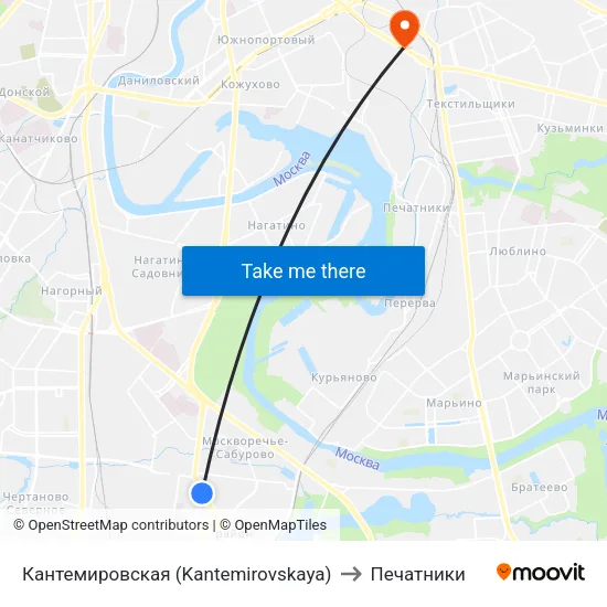 Кантемировская (Kantemirovskaya) to Печатники map