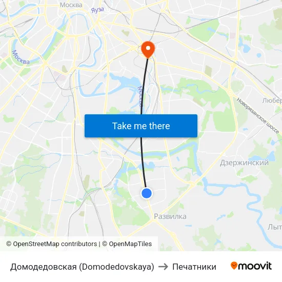Домодедовская (Domodedovskaya) to Печатники map