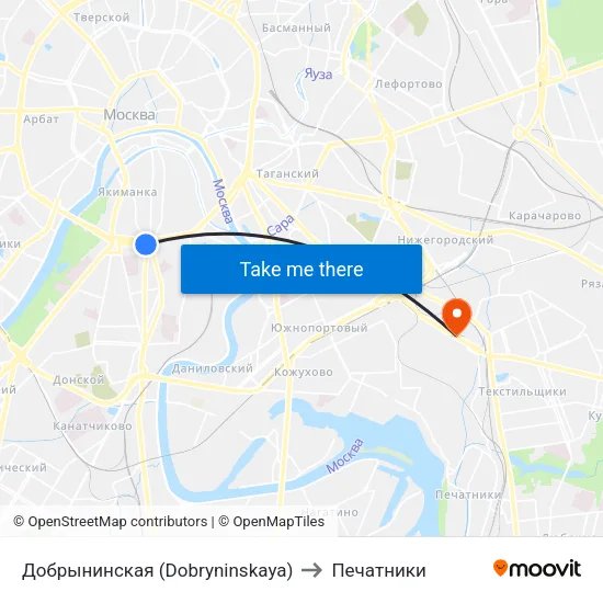 Добрынинская (Dobryninskaya) to Печатники map