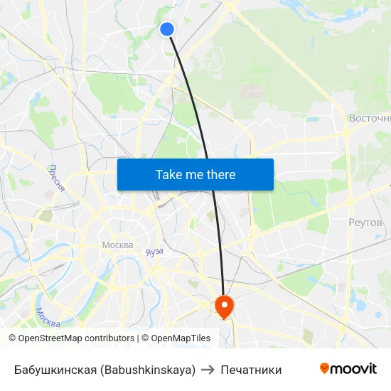 Бабушкинская (Babushkinskaya) to Печатники map
