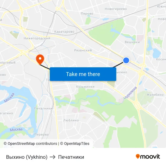 Выхино (Vykhino) to Печатники map