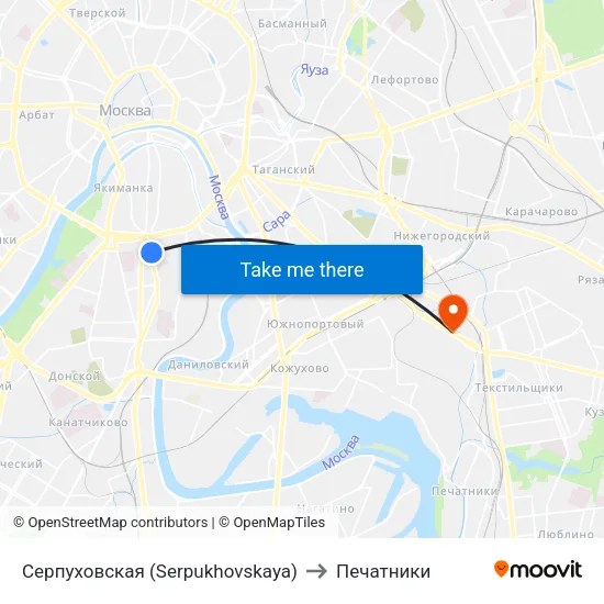 Серпуховская (Serpukhovskaya) to Печатники map