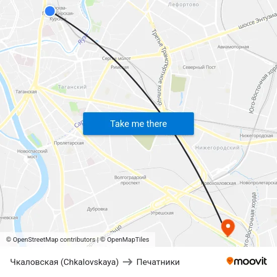 Чкаловская (Chkalovskaya) to Печатники map
