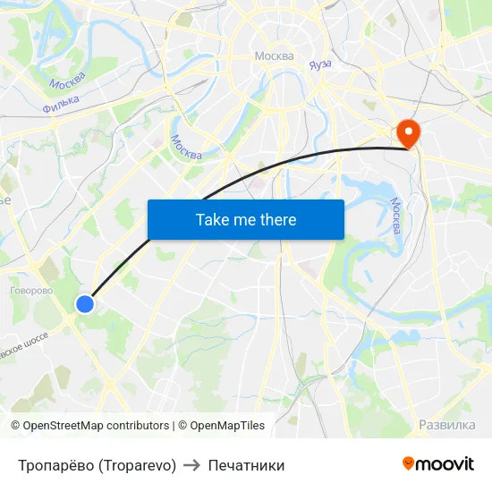 Тропарёво (Troparevo) to Печатники map