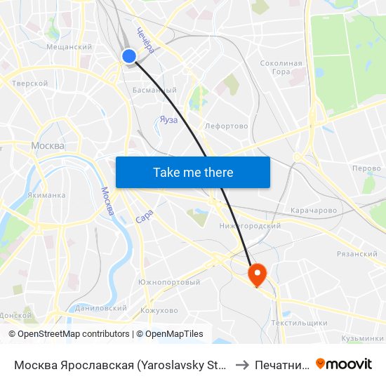 Москва Ярославская (Yaroslavsky Station) to Печатники map