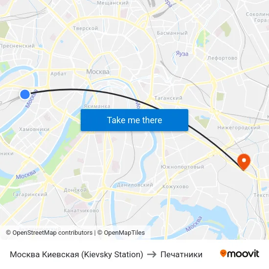 Москва Киевская (Kievsky Station) to Печатники map