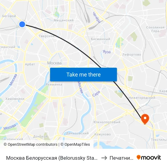 Москва Белорусская (Belorussky Station) to Печатники map