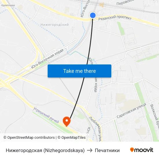 Нижегородская (Nizhegorodskaya) to Печатники map