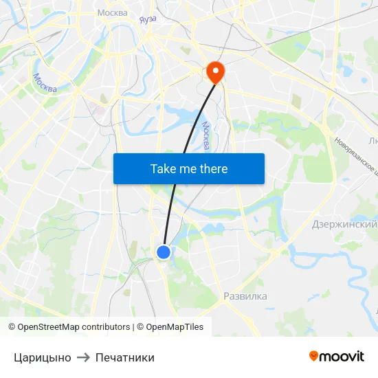 Царицыно to Печатники map