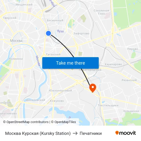 Москва Курская (Kursky Station) to Печатники map