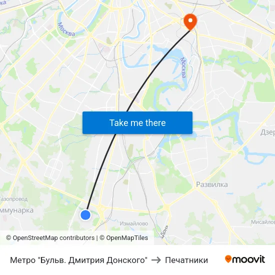 Метро "Бульв. Дмитрия Донского" to Печатники map