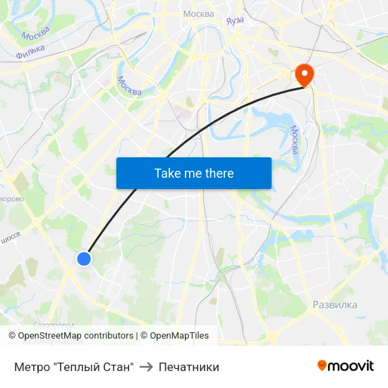 Метро "Теплый Стан" to Печатники map