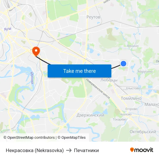 Некрасовка (Nekrasovka) to Печатники map