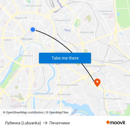 Лубянка (Lubyanka) to Печатники map
