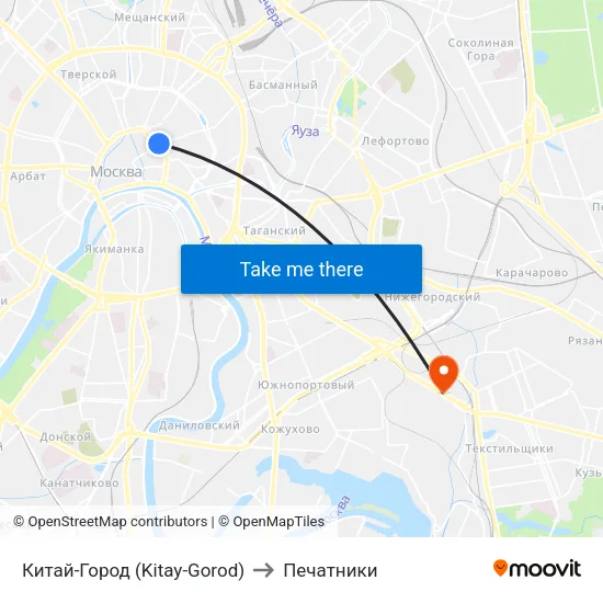 Китай-Город (Kitay-Gorod) to Печатники map