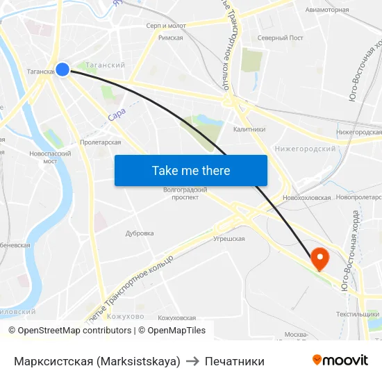 Марксистская (Marksistskaya) to Печатники map