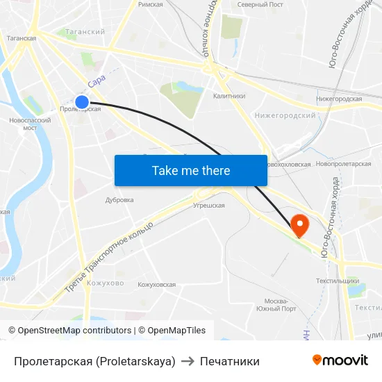 Пролетарская (Proletarskaya) to Печатники map