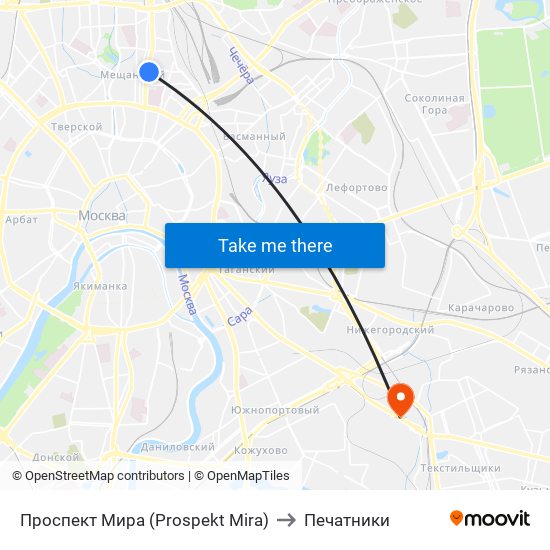 Проспект Мира (Prospekt Mira) to Печатники map