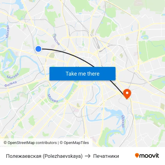 Полежаевская (Polezhaevskaya) to Печатники map