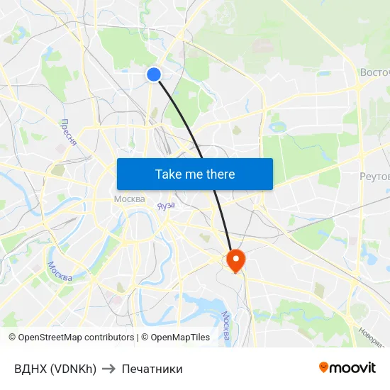 ВДНХ (VDNKh) to Печатники map