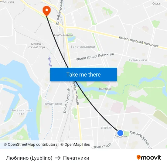 Люблино (Lyublino) to Печатники map