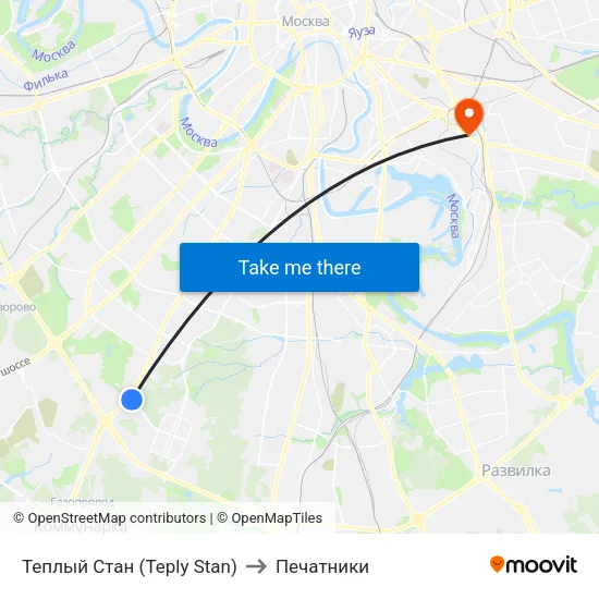 Теплый Стан (Teply Stan) to Печатники map
