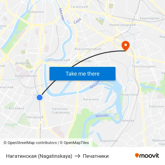 Нагатинская (Nagatinskaya) to Печатники map
