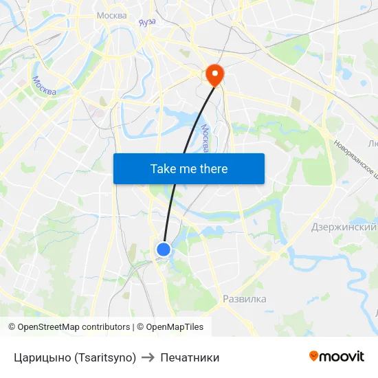 Царицыно (Tsaritsyno) to Печатники map