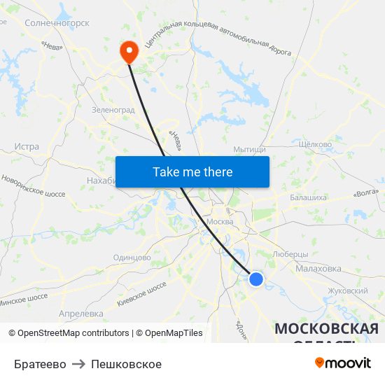 Братеево to Пешковское map