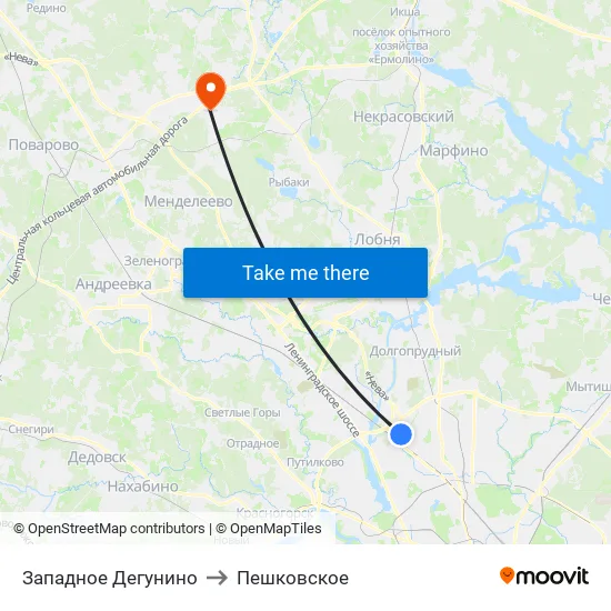 Западное Дегунино to Пешковское map