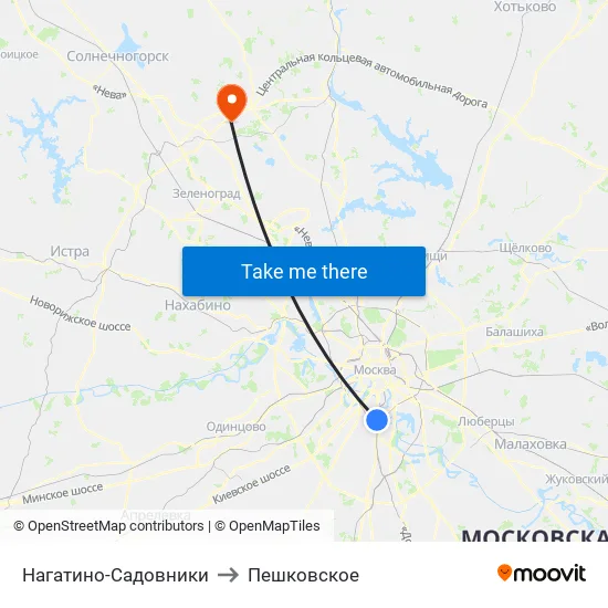 Нагатино-Садовники to Пешковское map