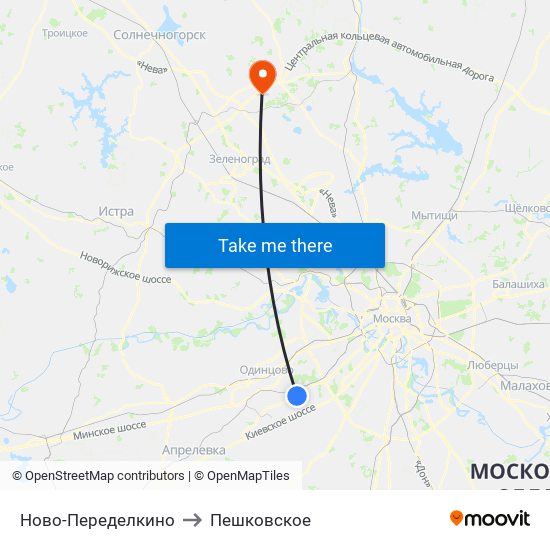 Ново-Переделкино to Пешковское map