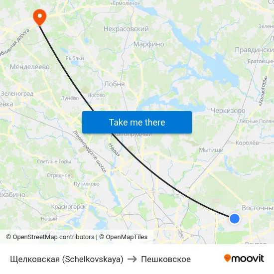 Щелковская (Schelkovskaya) to Пешковское map