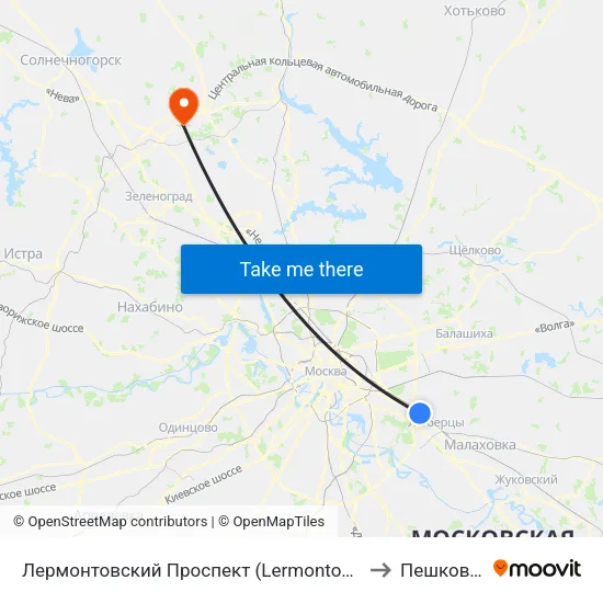Лермонтовский Проспект (Lermontovsky Prospekt) to Пешковское map