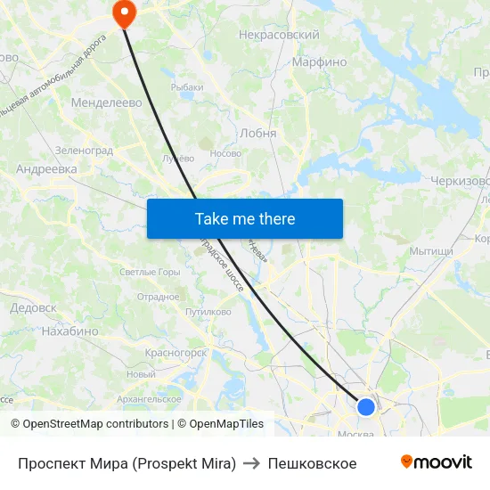 Проспект Мира (Prospekt Mira) to Пешковское map