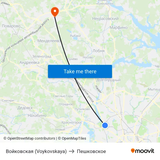 Войковская (Voykovskaya) to Пешковское map
