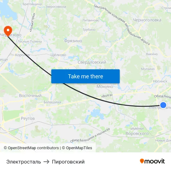 Электросталь to Пироговский map