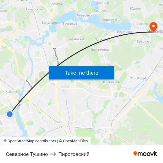 Северное Тушино to Пироговский map