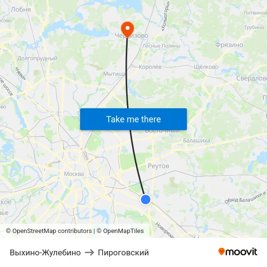 Выхино-Жулебино to Пироговский map