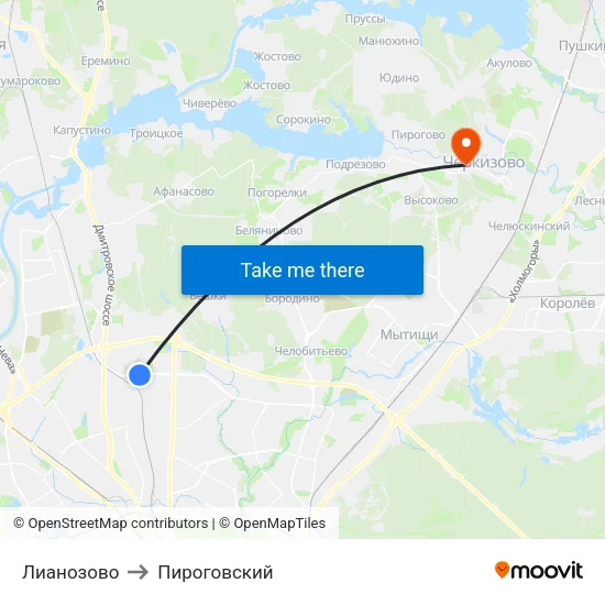 Лианозово to Пироговский map