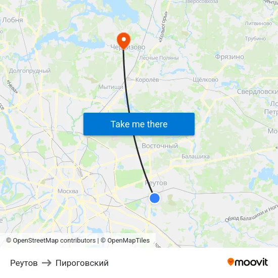 Реутов to Пироговский map
