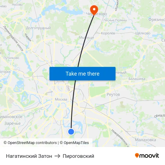 Нагатинский Затон to Пироговский map