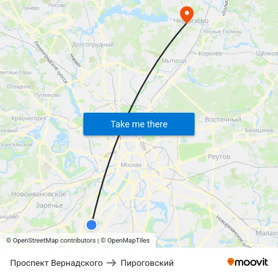 Проспект Вернадского to Пироговский map