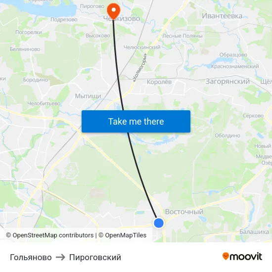 Гольяново to Пироговский map