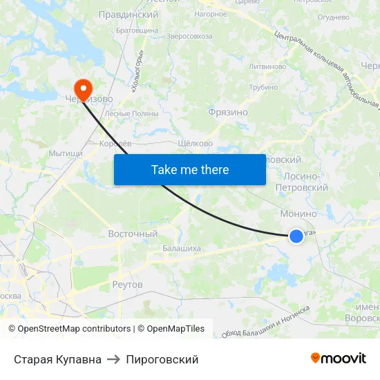 Старая Купавна to Пироговский map