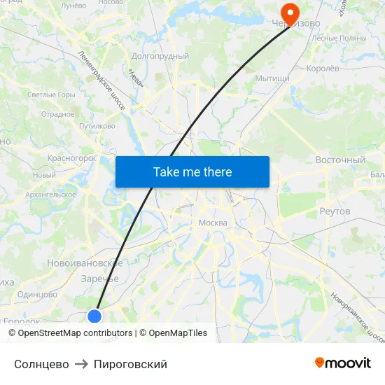 Солнцево to Пироговский map
