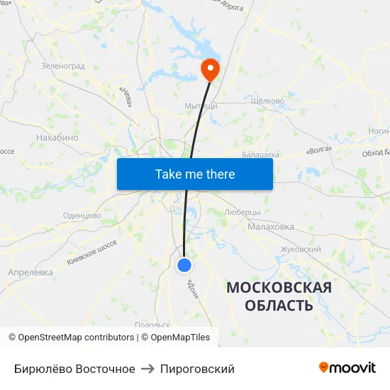 Бирюлёво Восточное to Пироговский map
