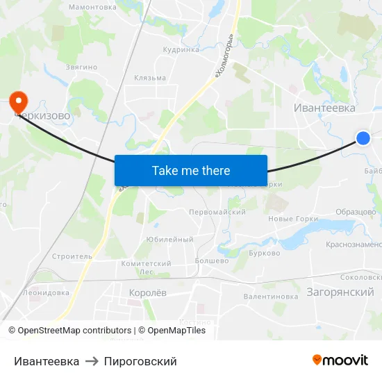 Ивантеевка to Пироговский map