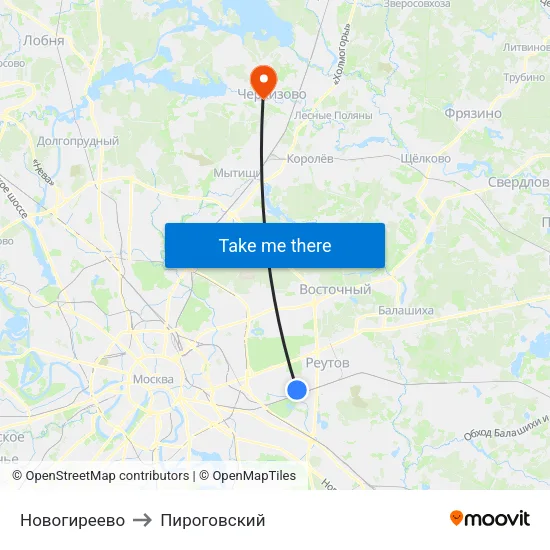 Новогиреево to Пироговский map