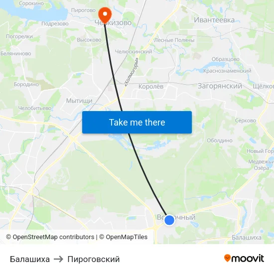 Балашиха to Пироговский map